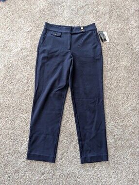 NWT Lauren Ralph Lauren Navy Gold Crest Button Ankle Pants Size M
